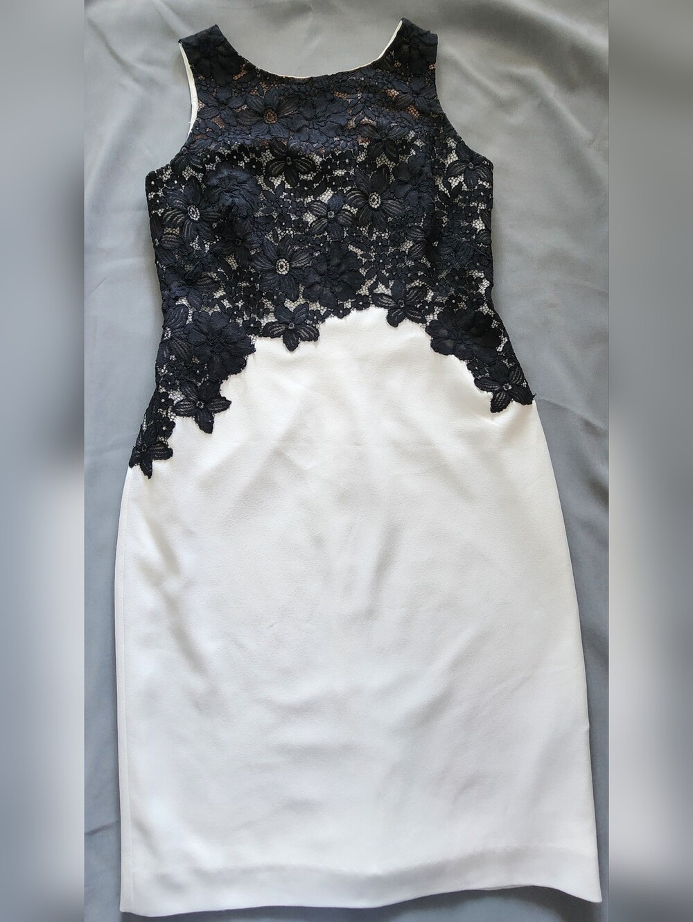 Lauren Ralph Lauren Black Lace White Crepe Sheath Dress Size 6